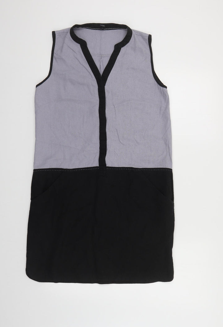 NEXT Womens Grey Colourblock Linen Shift Size 10 V-Neck Pullover