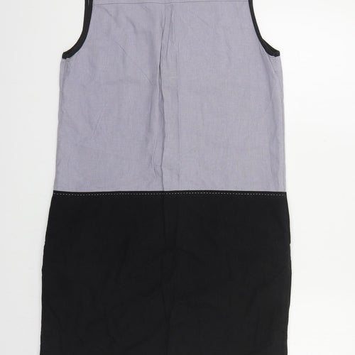 NEXT Womens Grey Colourblock Linen Shift Size 10 V-Neck Pullover