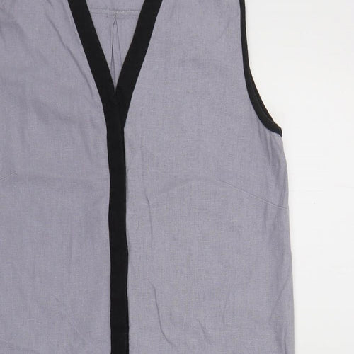 NEXT Womens Grey Colourblock Linen Shift Size 10 V-Neck Pullover