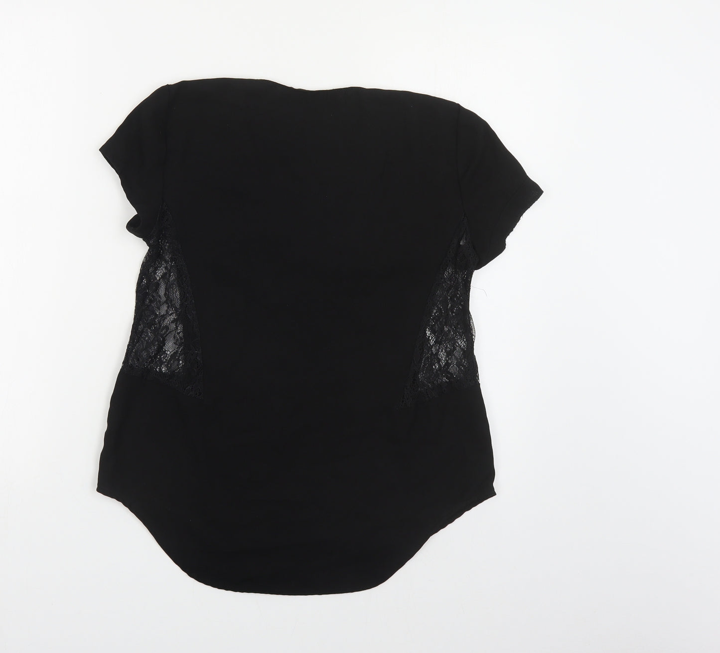 Zara Womens Black Polyester Basic Blouse Size S V-Neck - Lace Detail