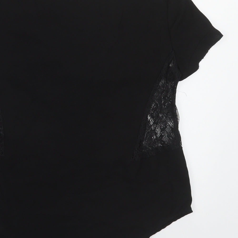 Zara Womens Black Polyester Basic Blouse Size S V-Neck - Lace Detail