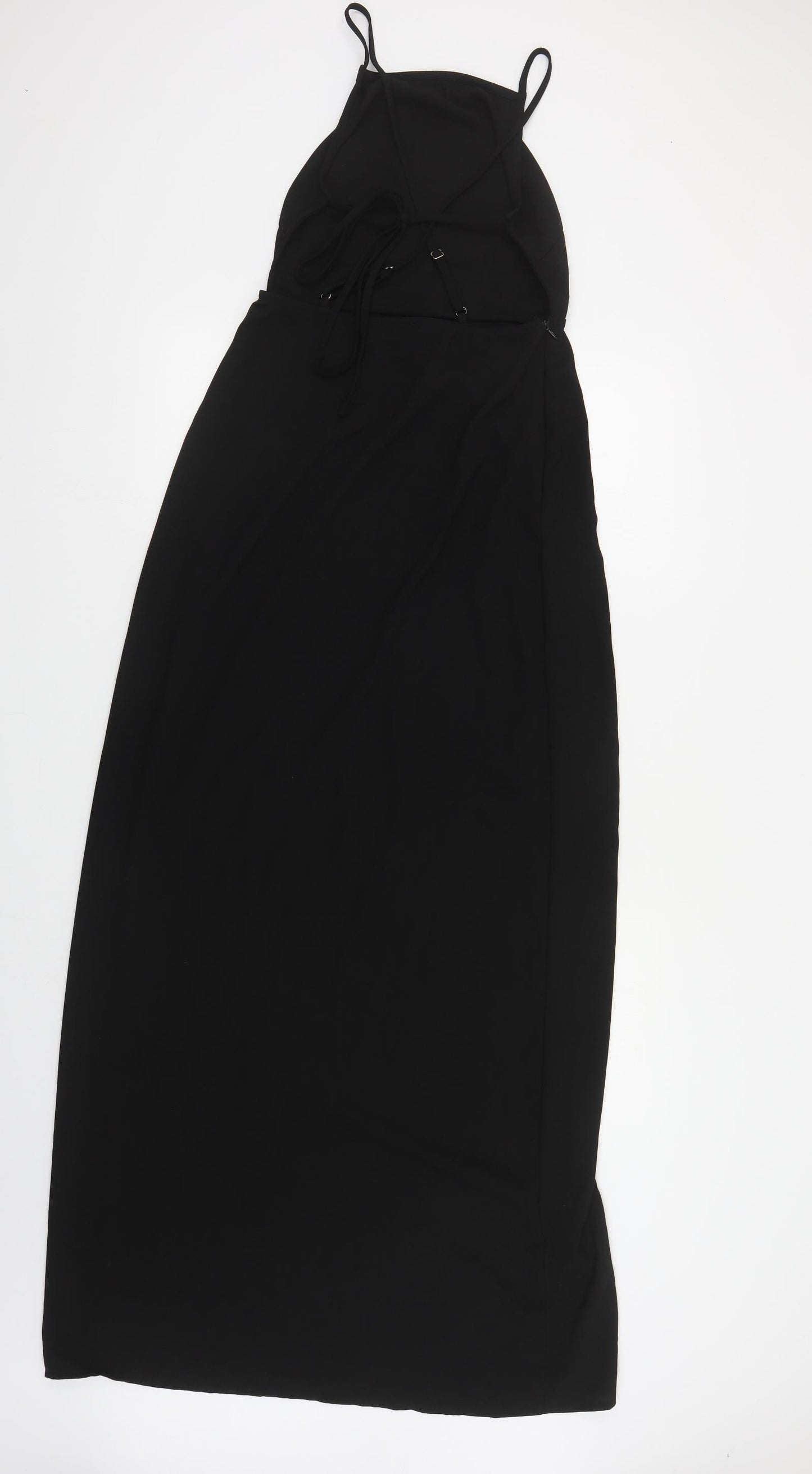 PRETTYLITTLETHING Womens Black Polyester Maxi Size 10 Square Neck Tie - Open Back