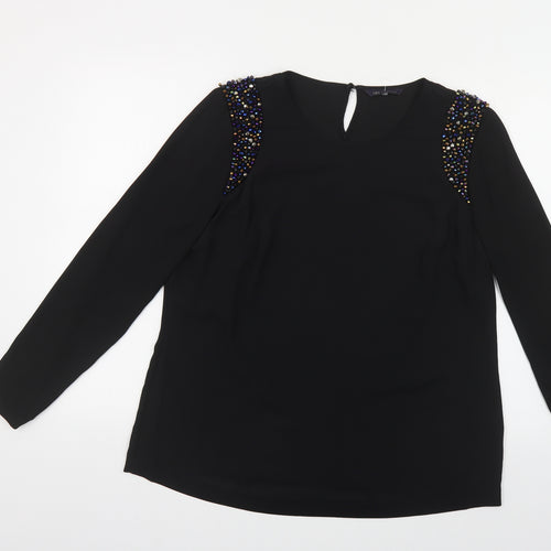 Marks and Spencer Womens Black Polyester Basic Blouse Size M Round Neck - Embellished Shoulders