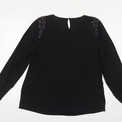 Marks and Spencer Womens Black Polyester Basic Blouse Size M Round Neck - Embellished Shoulders