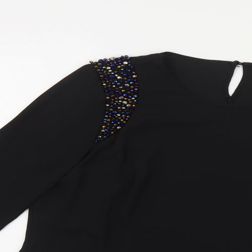 Marks and Spencer Womens Black Polyester Basic Blouse Size M Round Neck - Embellished Shoulders