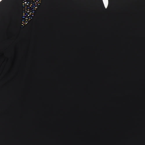 Marks and Spencer Womens Black Polyester Basic Blouse Size M Round Neck - Embellished Shoulders