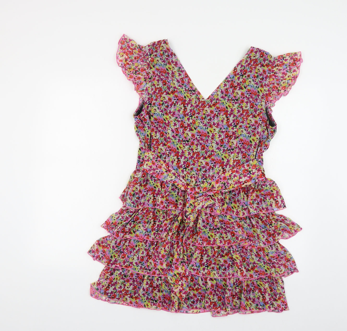 Internacionale Womens Multicoloured Floral Polyester Mini Size 14 V-Neck Tie