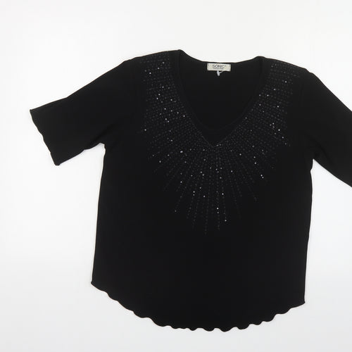Sonic Womens Black Polyester Basic Blouse Size 12 Scoop Neck