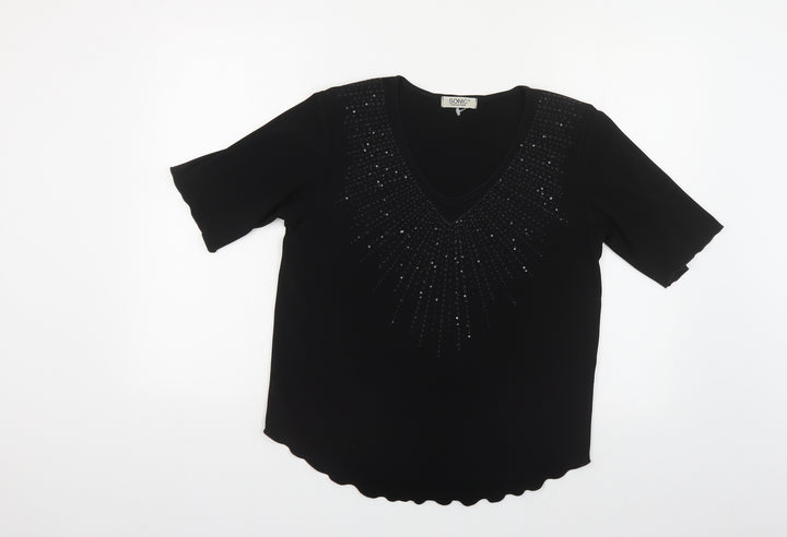 Sonic Womens Black Polyester Basic Blouse Size 12 Scoop Neck