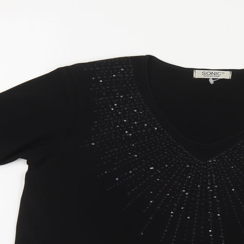 Sonic Womens Black Polyester Basic Blouse Size 12 Scoop Neck