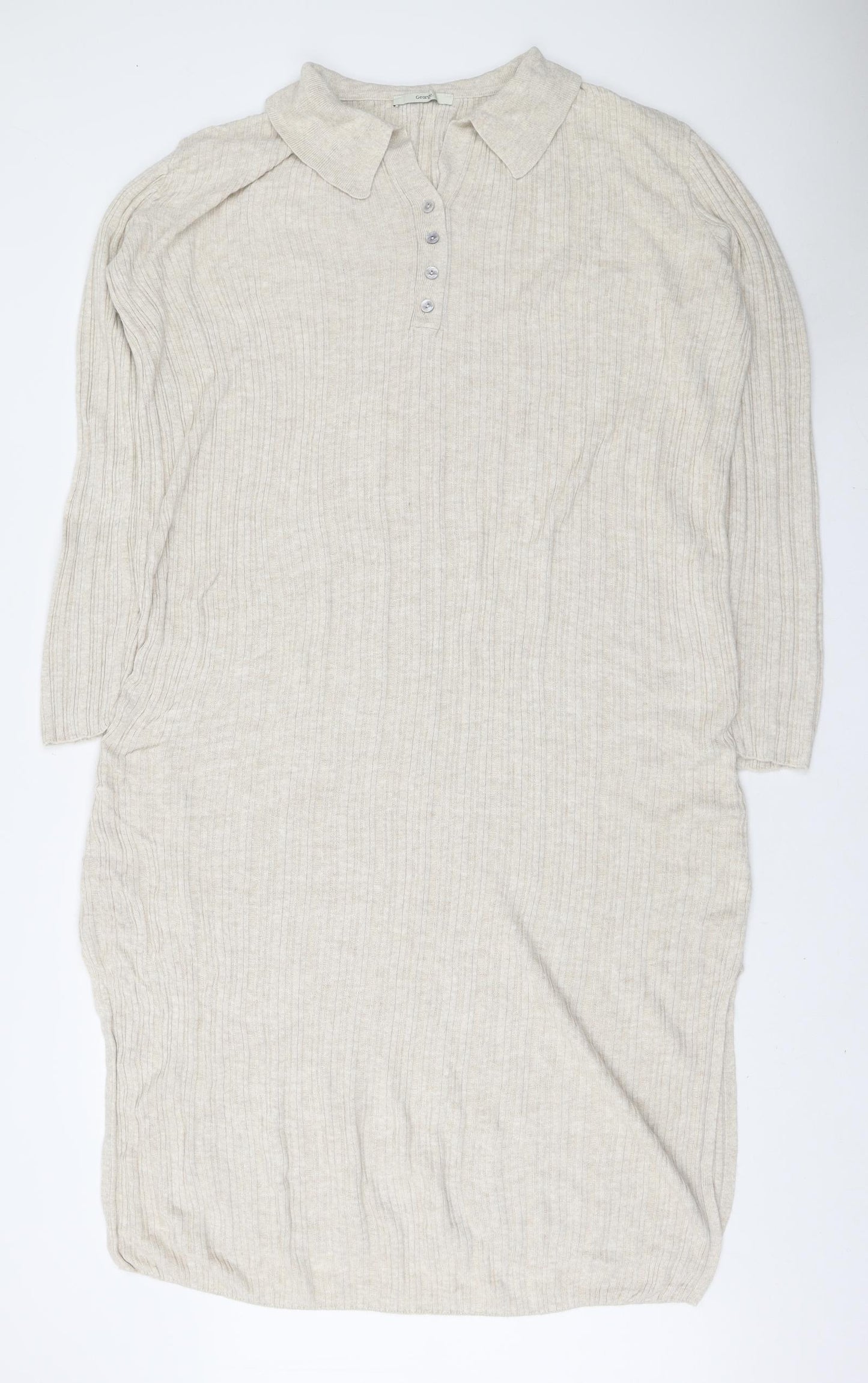 George Womens Ivory Acrylic Jumper Dress Size L Collared Button