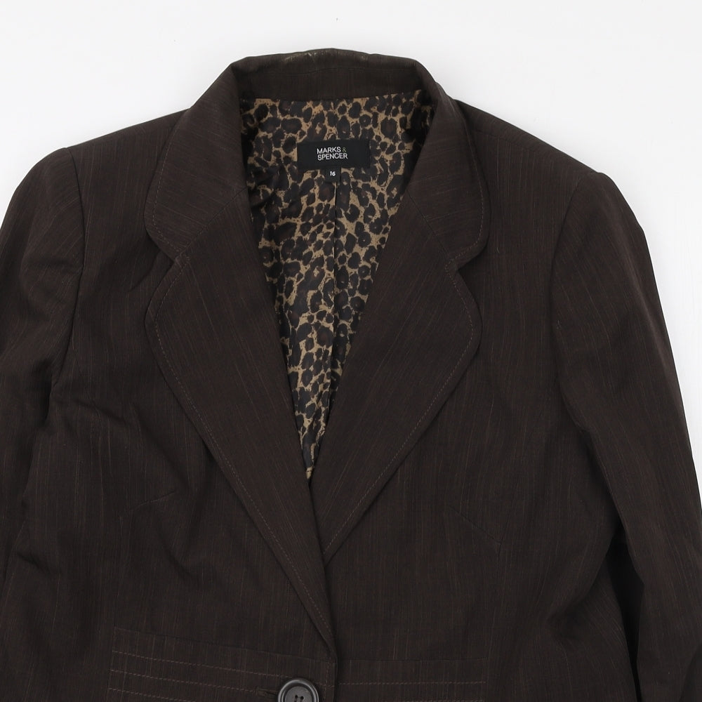 Marks and Spencer Womens Brown Polyester Jacket Blazer Size 16