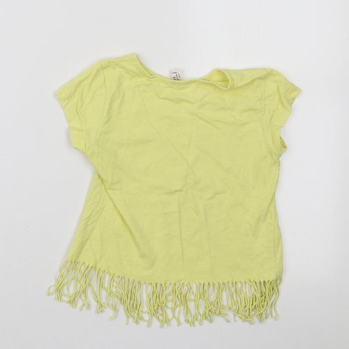 Defacto Girls Yellow Cotton Basic T-Shirt Size 5-6 Years Round Neck Pullover - Unicorn