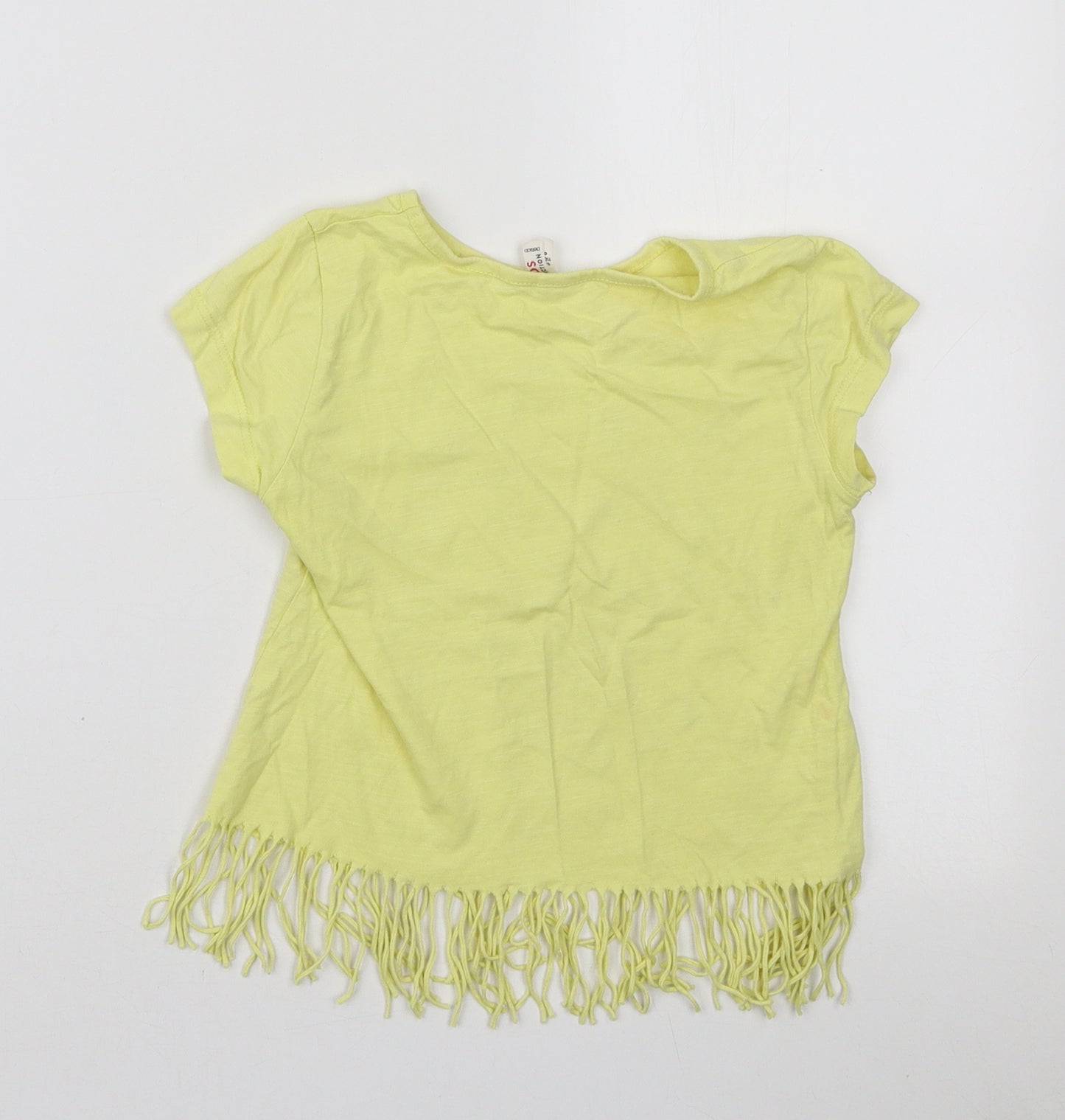 Defacto Girls Yellow Cotton Basic T-Shirt Size 5-6 Years Round Neck Pullover - Unicorn
