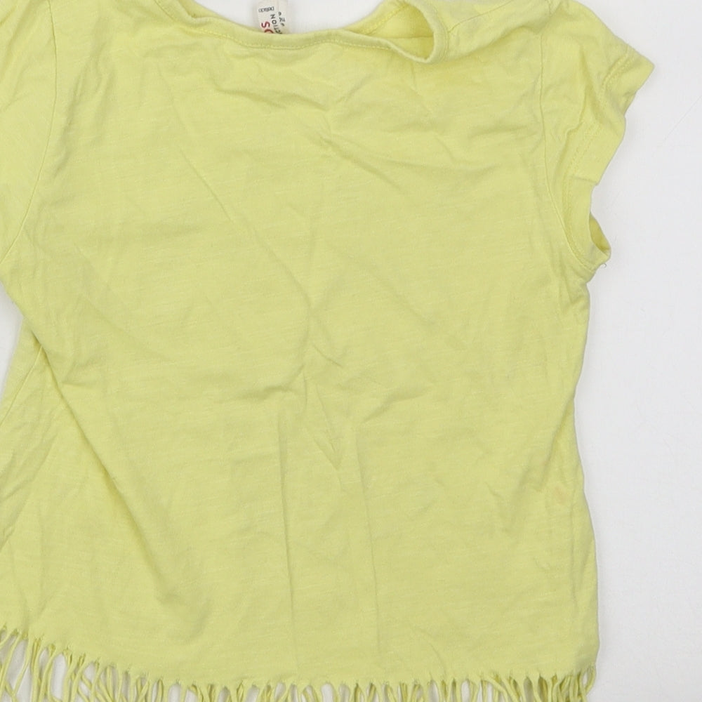 Defacto Girls Yellow Cotton Basic T-Shirt Size 5-6 Years Round Neck Pullover - Unicorn