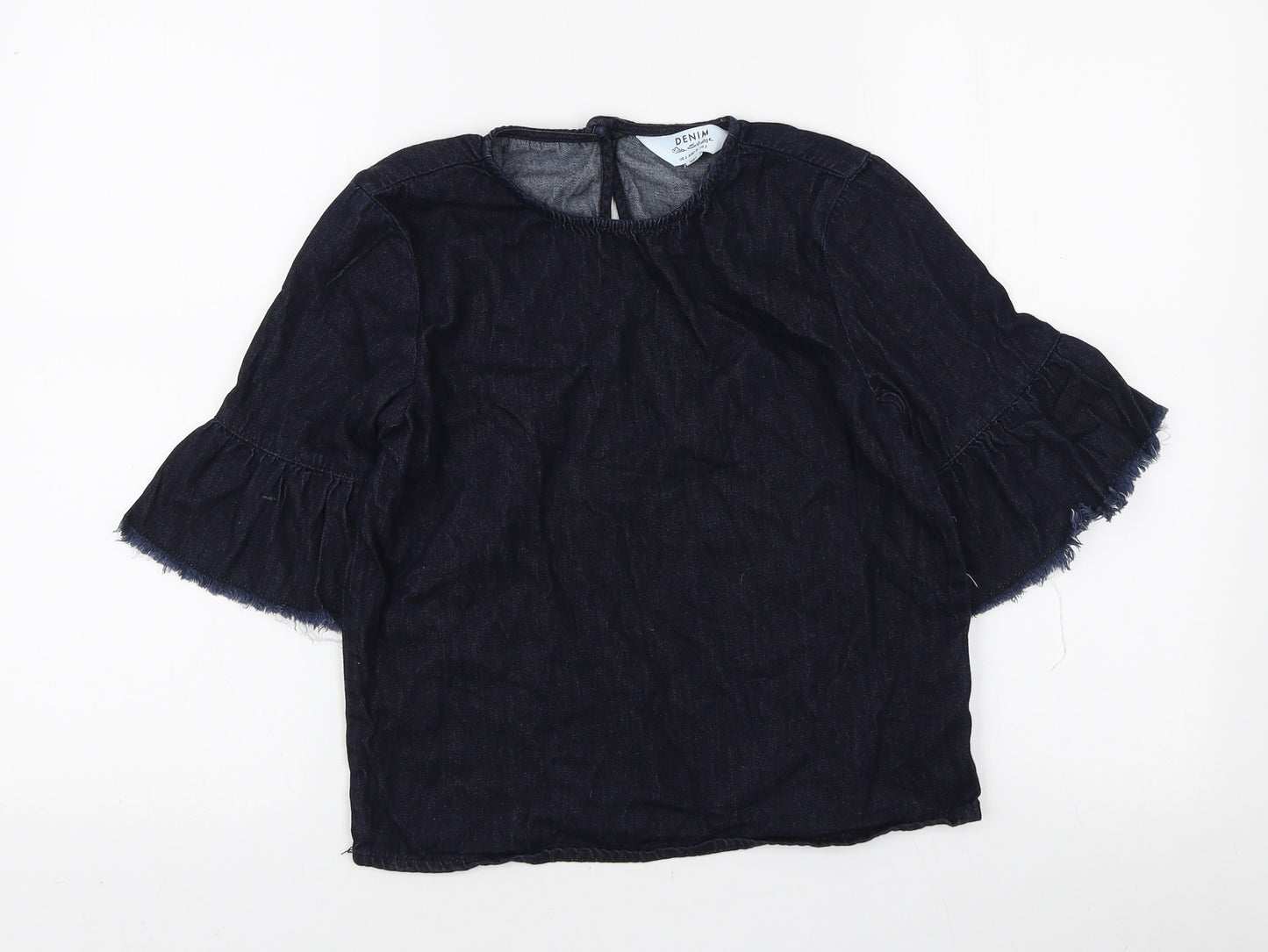 Missguided Womens Blue Cotton Basic Blouse Size 6 Round Neck