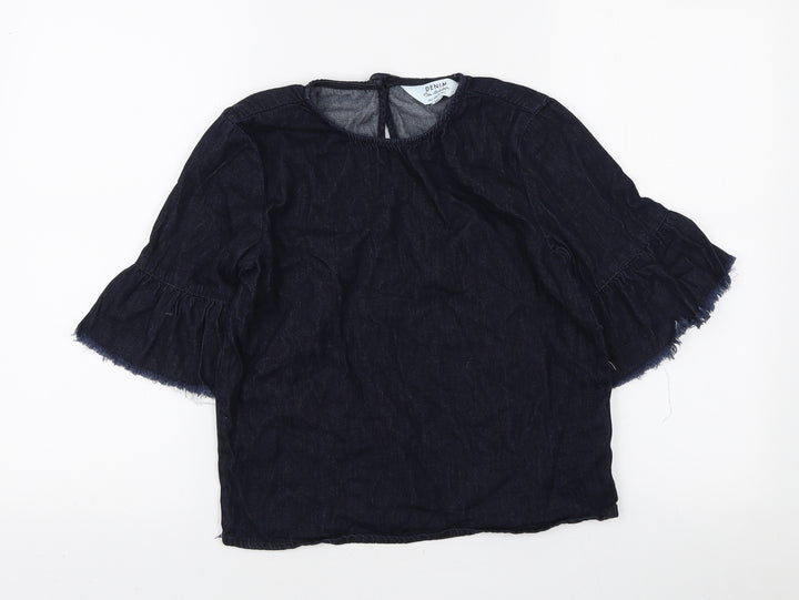 Missguided Womens Blue Cotton Basic Blouse Size 6 Round Neck