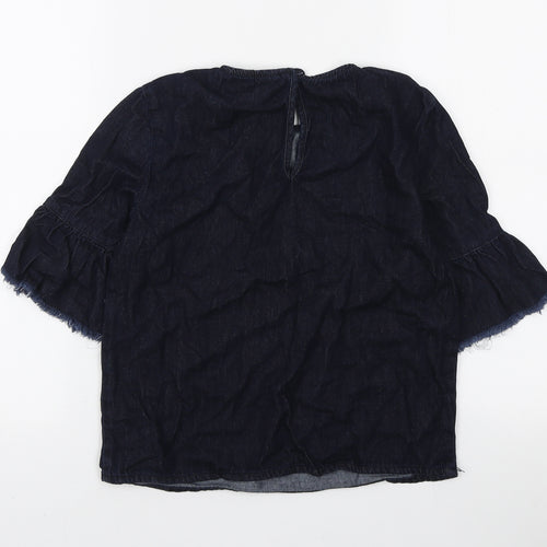 Missguided Womens Blue Cotton Basic Blouse Size 6 Round Neck