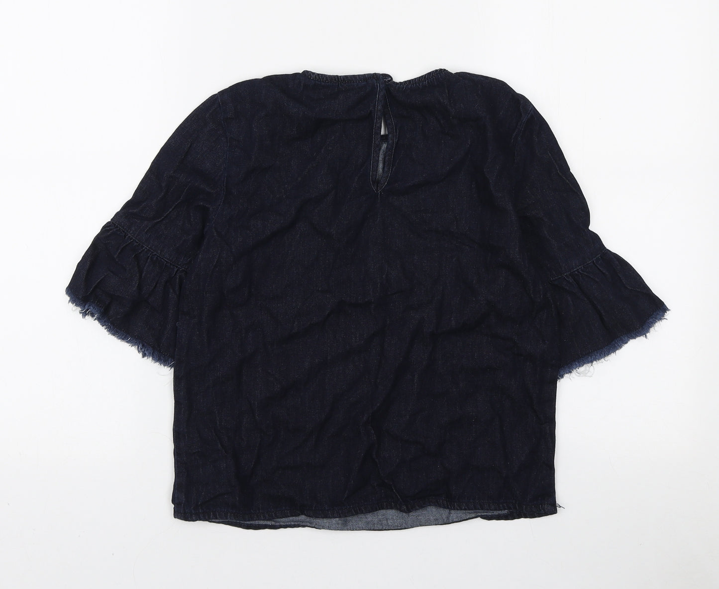 Missguided Womens Blue Cotton Basic Blouse Size 6 Round Neck