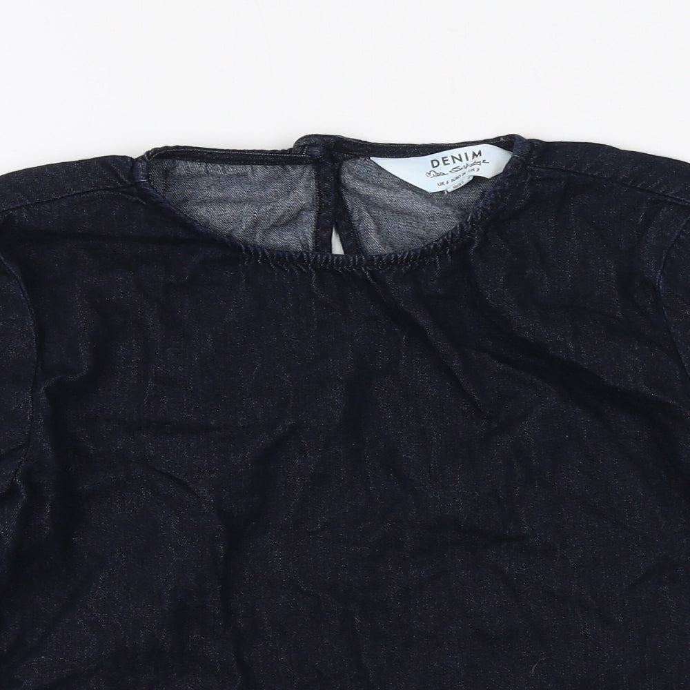 Missguided Womens Blue Cotton Basic Blouse Size 6 Round Neck