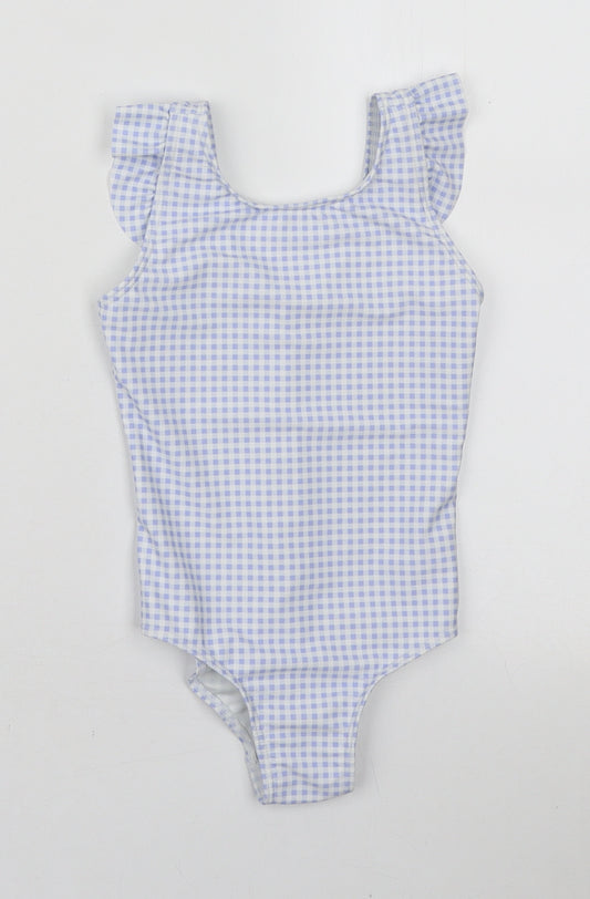 George Girls Blue Check Polyester Bodysuit One-Piece Size 4-5 Years Pullover - Swimming Costume