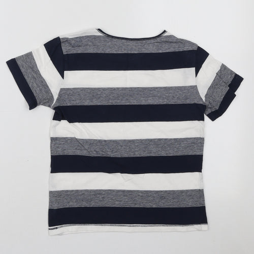 H&M Boys Blue Striped Cotton Basic T-Shirt Size 7-8 Years Round Neck Pullover