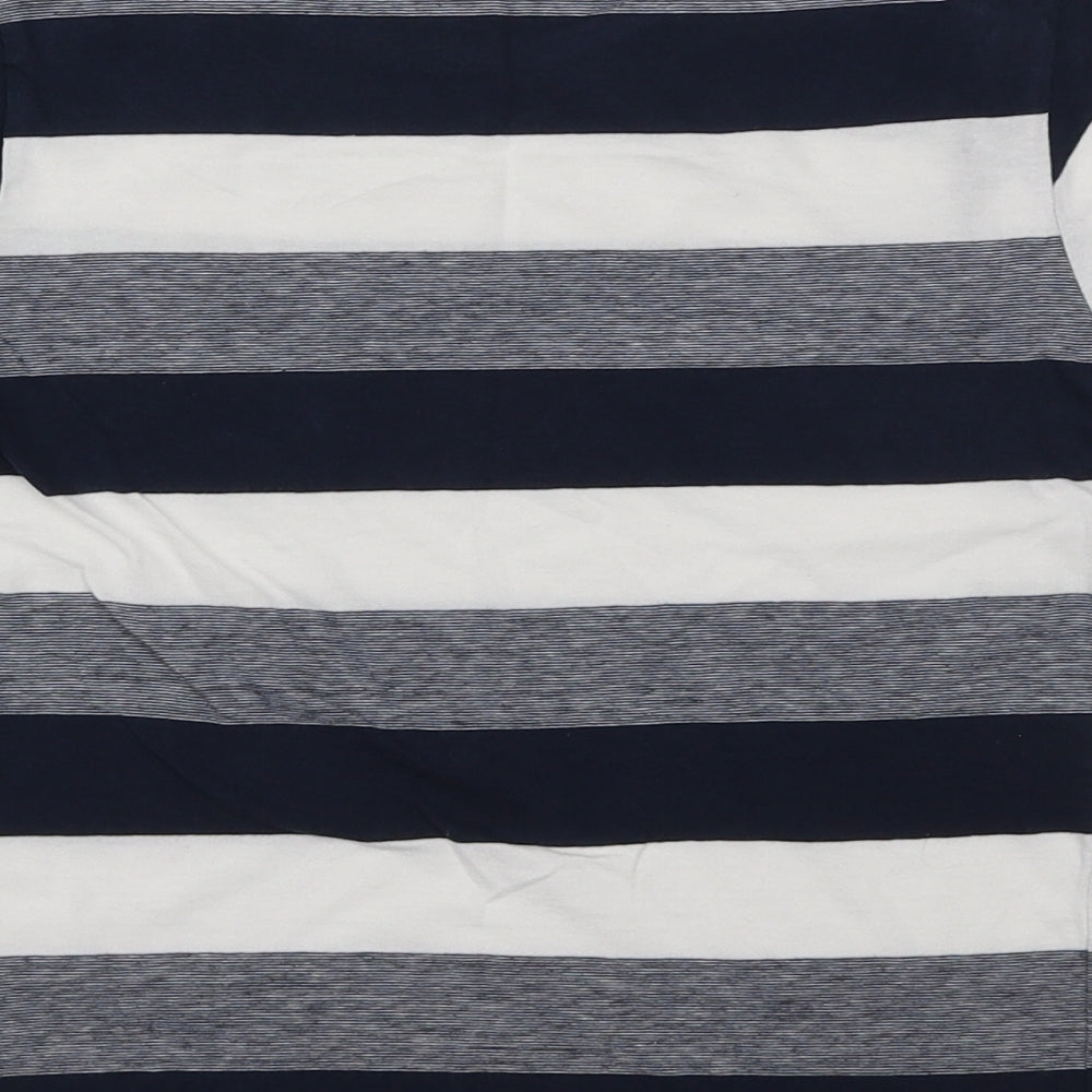 H&M Boys Blue Striped Cotton Basic T-Shirt Size 7-8 Years Round Neck Pullover