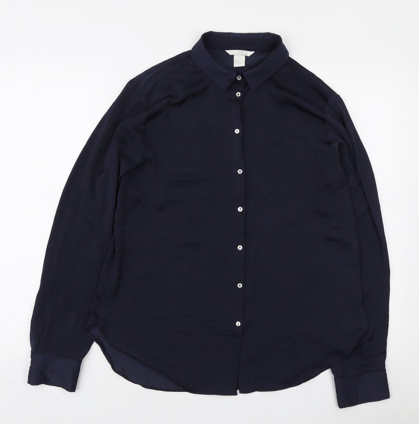 H&M Womens Blue Polyester Basic Button-Up Size M Collared