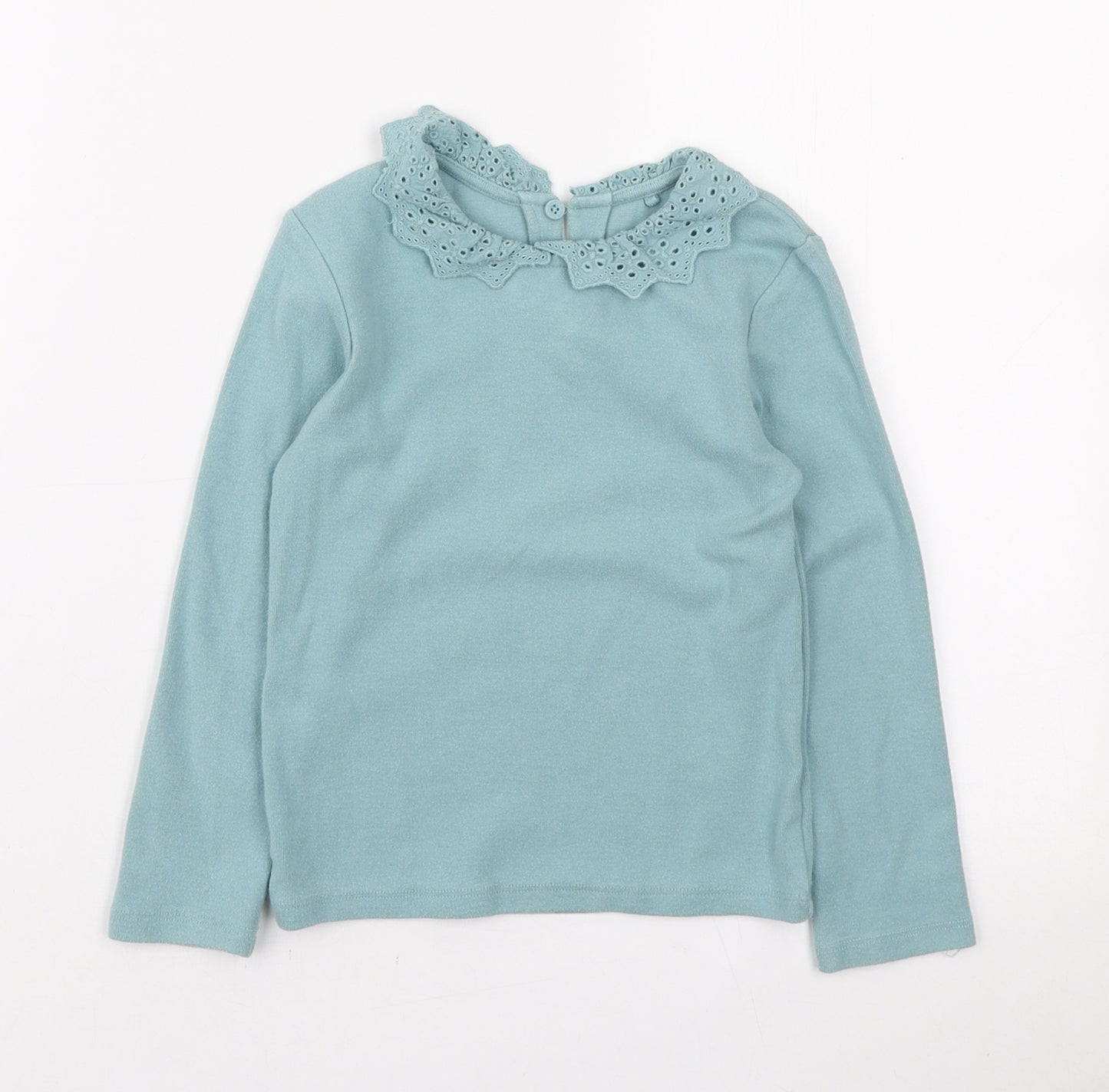 NEXT Girls Blue Cotton Pullover Sweatshirt Size 4-5 Years Button - Lace Collar