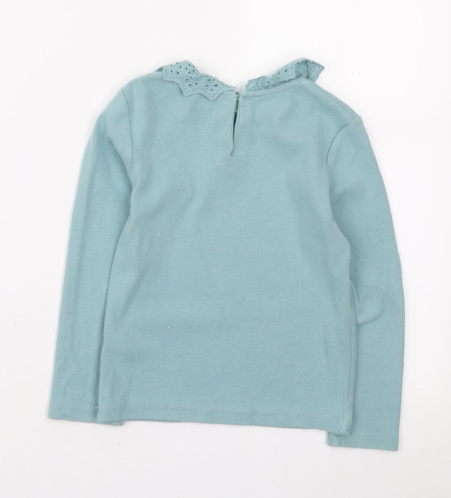 NEXT Girls Blue Cotton Pullover Sweatshirt Size 4-5 Years Button - Lace Collar