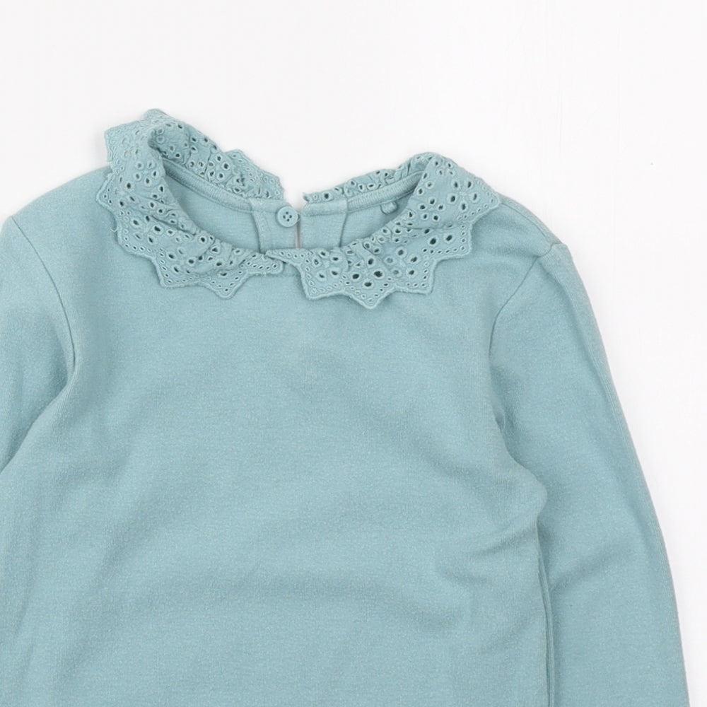 NEXT Girls Blue Cotton Pullover Sweatshirt Size 4-5 Years Button - Lace Collar