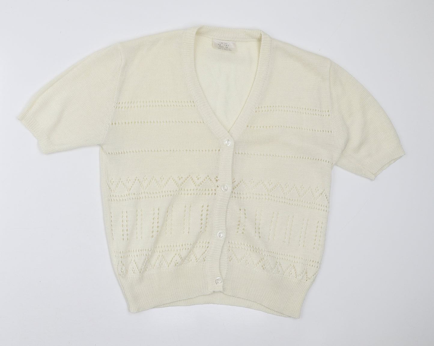 Preworn Womens Ivory V-Neck Acrylic Cardigan Jumper Size 16
