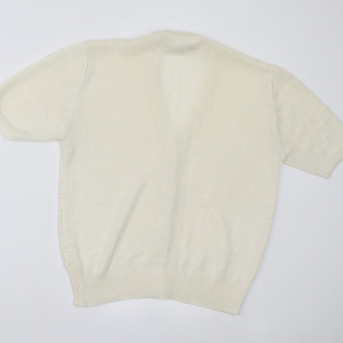Preworn Womens Ivory V-Neck Acrylic Cardigan Jumper Size 16