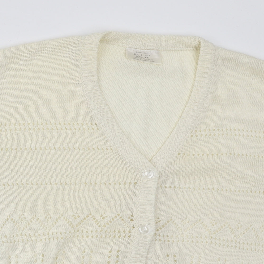 Preworn Womens Ivory V-Neck Acrylic Cardigan Jumper Size 16