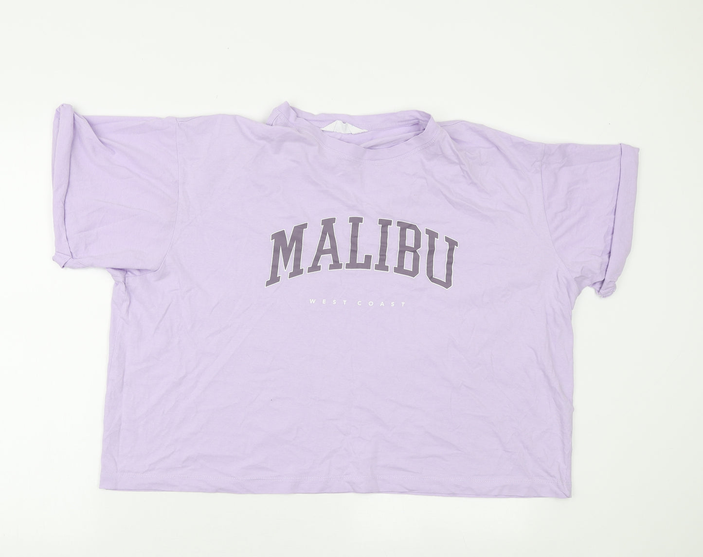 Primark Womens Purple Cotton Basic T-Shirt Size L Round Neck - Malibu