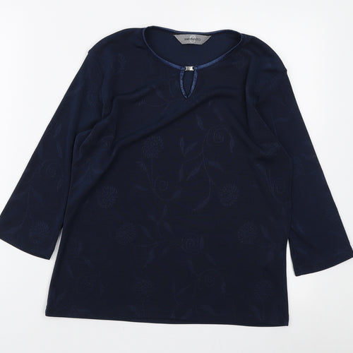 AMARANTO Womens Blue Round Neck Floral Polyester Pullover Jumper Size L