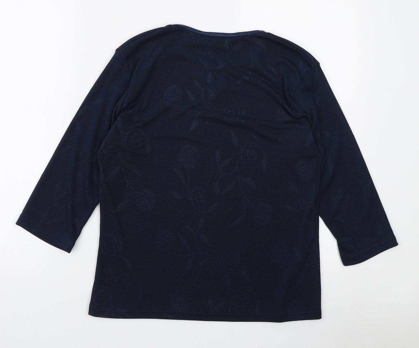 AMARANTO Womens Blue Round Neck Floral Polyester Pullover Jumper Size L
