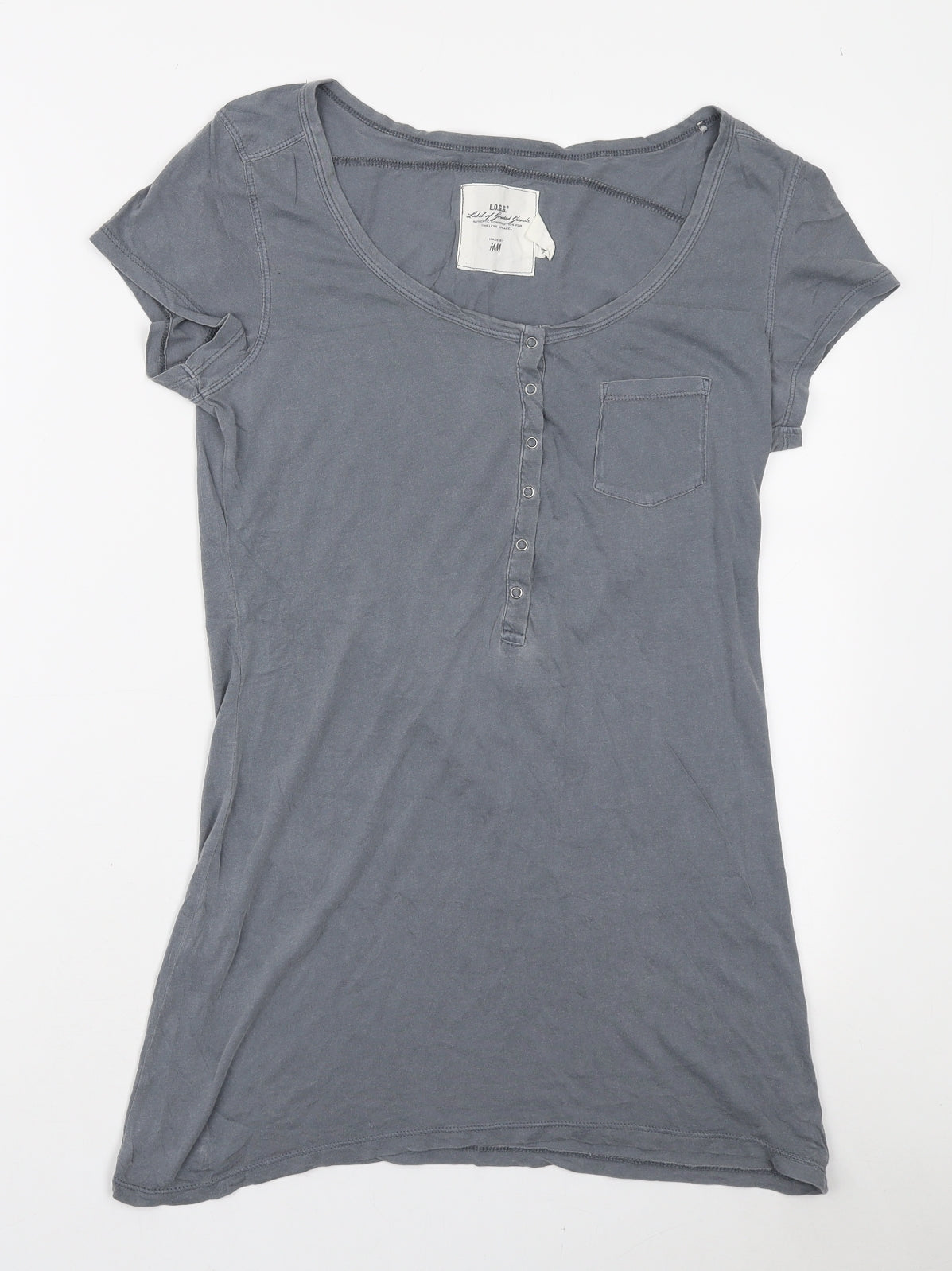 H&M Womens Grey Cotton Basic T-Shirt Size M Scoop Neck
