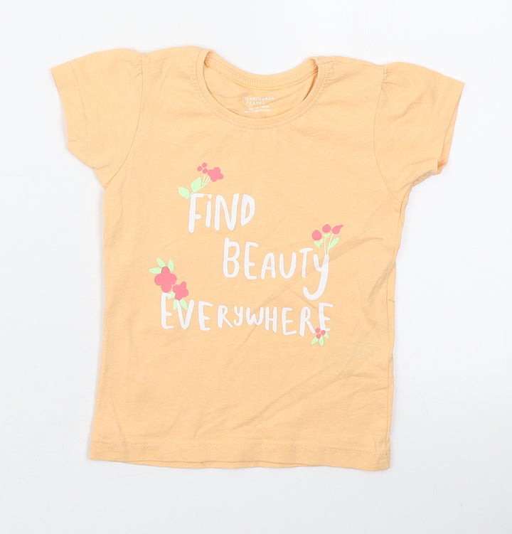 Primark Girls Orange Cotton Basic T-Shirt Size 24 Months Round Neck Pullover - Find Beauty Everywhere