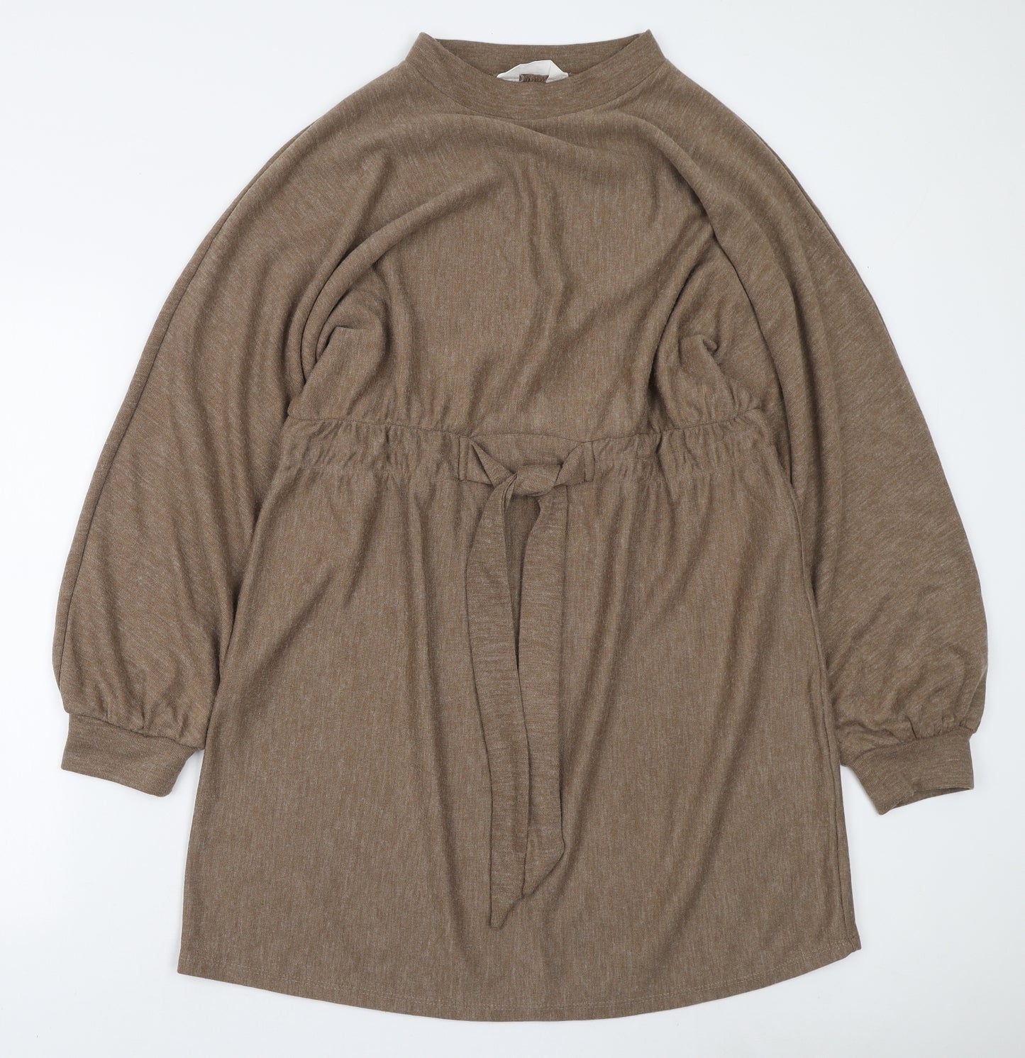 Primark Womens Brown Polyester Jumper Dress Size 18 Mock Neck Tie