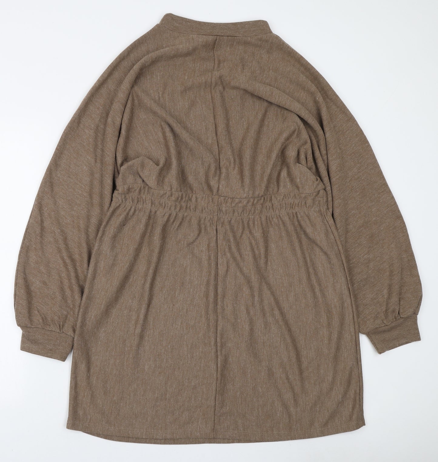 Primark Womens Brown Polyester Jumper Dress Size 18 Mock Neck Tie