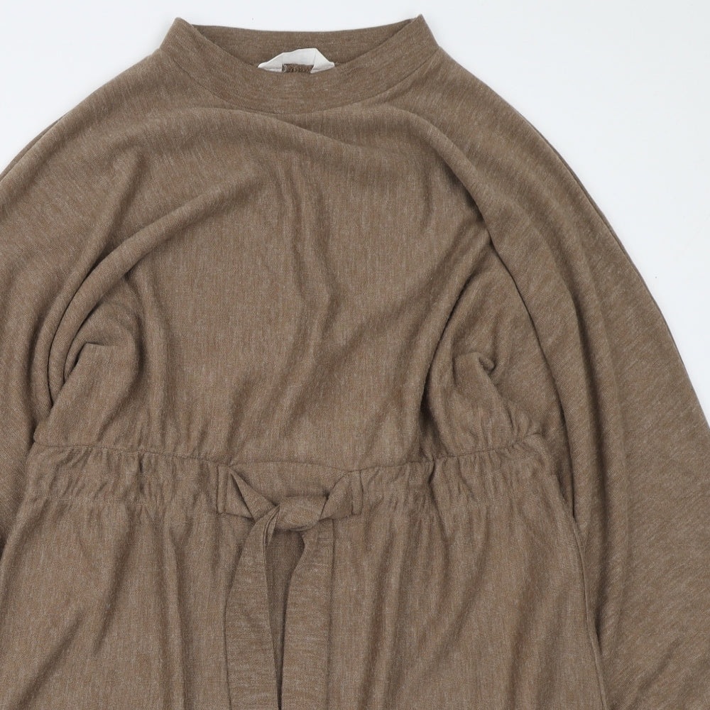 Primark Womens Brown Polyester Jumper Dress Size 18 Mock Neck Tie