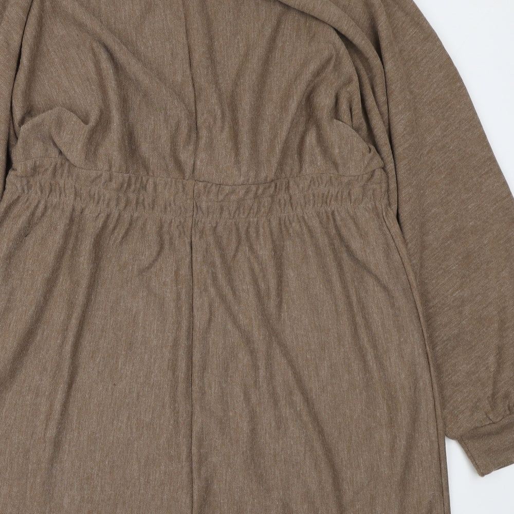 Primark Womens Brown Polyester Jumper Dress Size 18 Mock Neck Tie