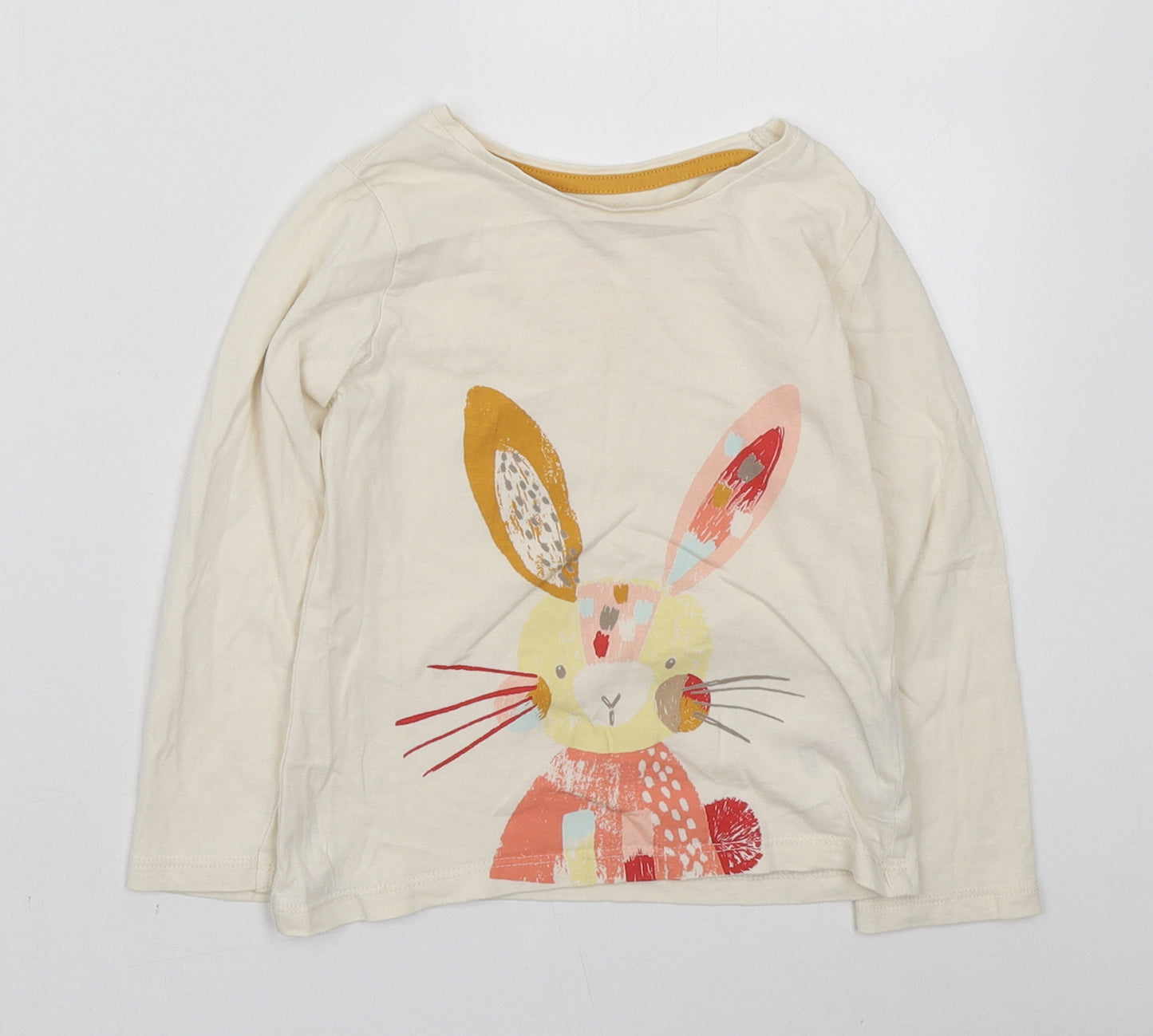 Mothercare Girls Ivory Cotton Basic T-Shirt Size 2-3 Years Round Neck Pullover - Bunny