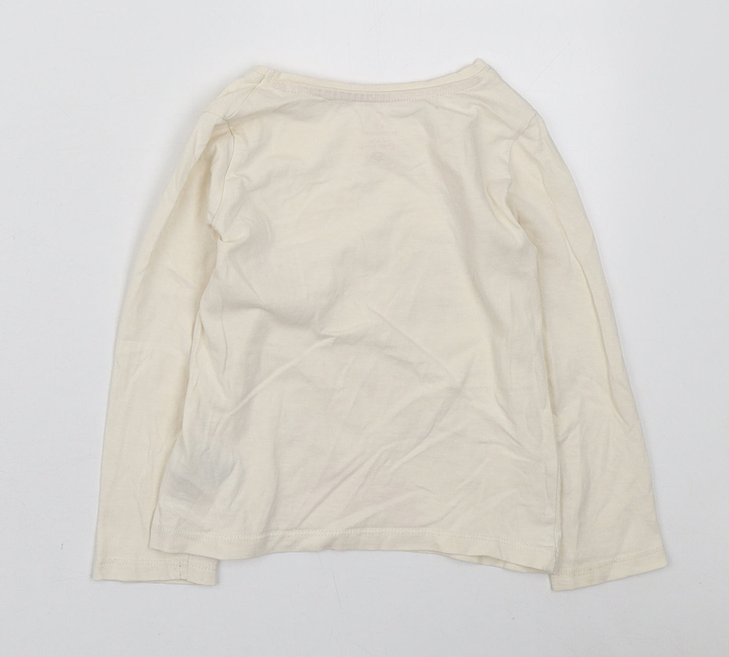 Mothercare Girls Ivory Cotton Basic T-Shirt Size 2-3 Years Round Neck Pullover - Bunny