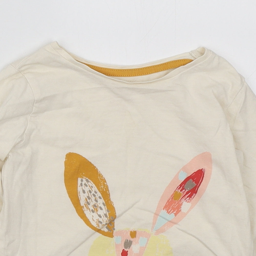 Mothercare Girls Ivory Cotton Basic T-Shirt Size 2-3 Years Round Neck Pullover - Bunny
