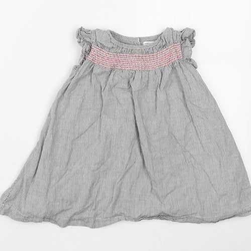 French Connection Girls Grey Striped Cotton A-Line Size 18 Months Round Neck Button