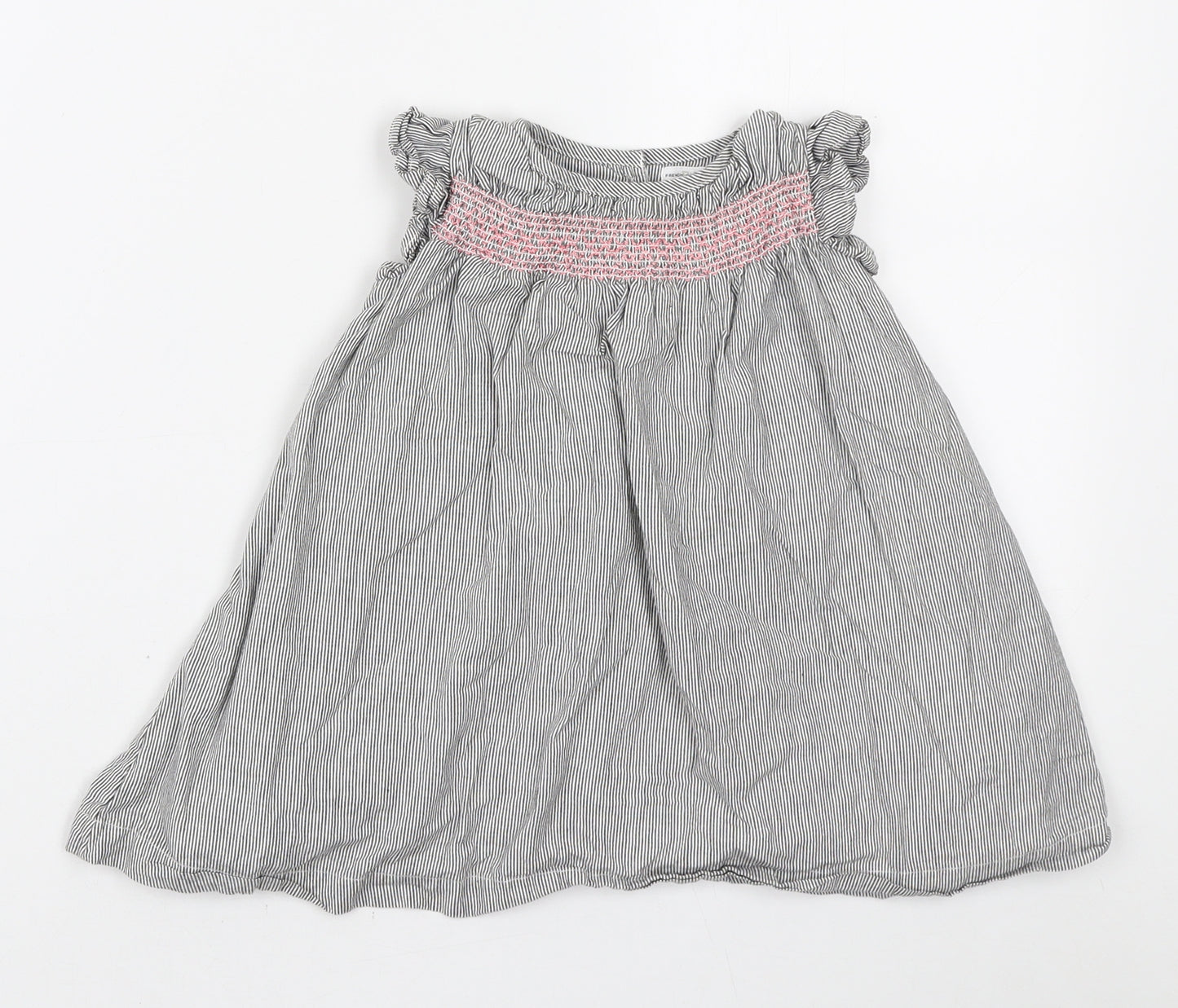 French Connection Girls Grey Striped Cotton A-Line Size 18 Months Round Neck Button