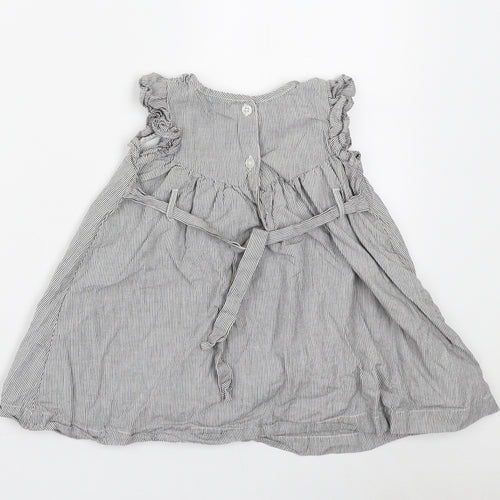 French Connection Girls Grey Striped Cotton A-Line Size 18 Months Round Neck Button