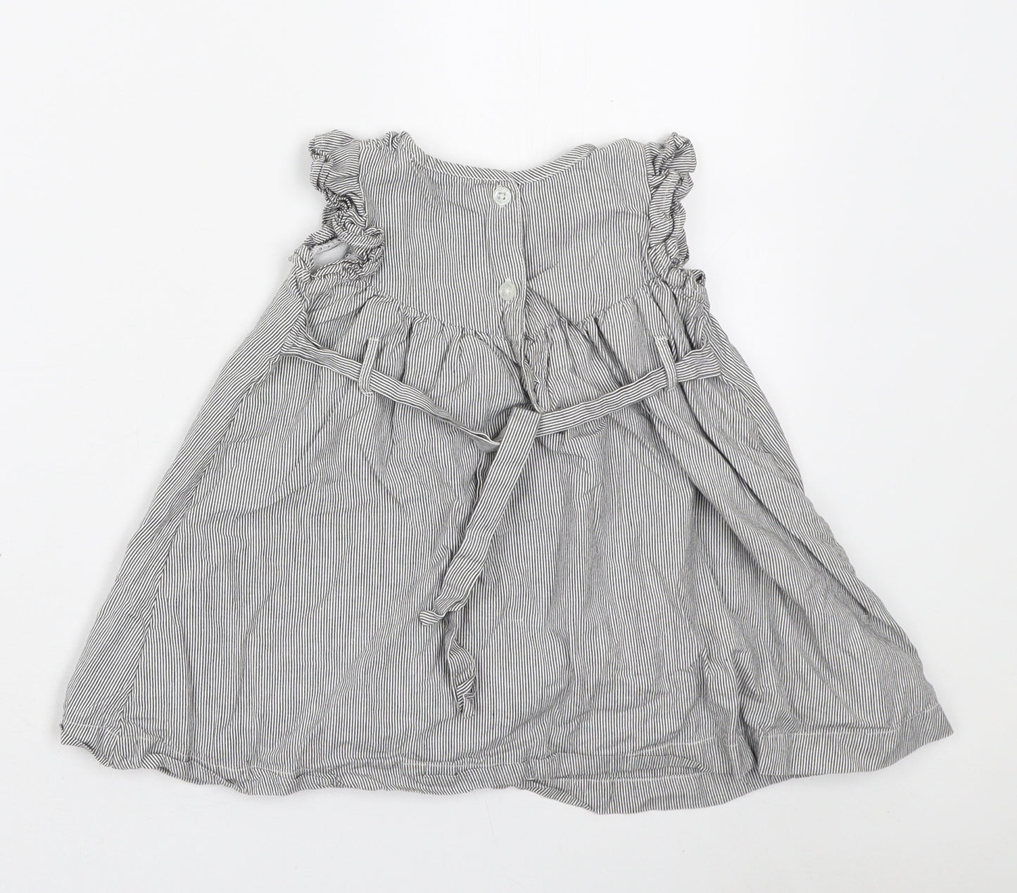 French Connection Girls Grey Striped Cotton A-Line Size 18 Months Round Neck Button
